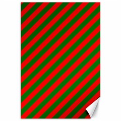 Red And Green Christmas Candycane Stripes Canvas 12  X 18   by PodArtist