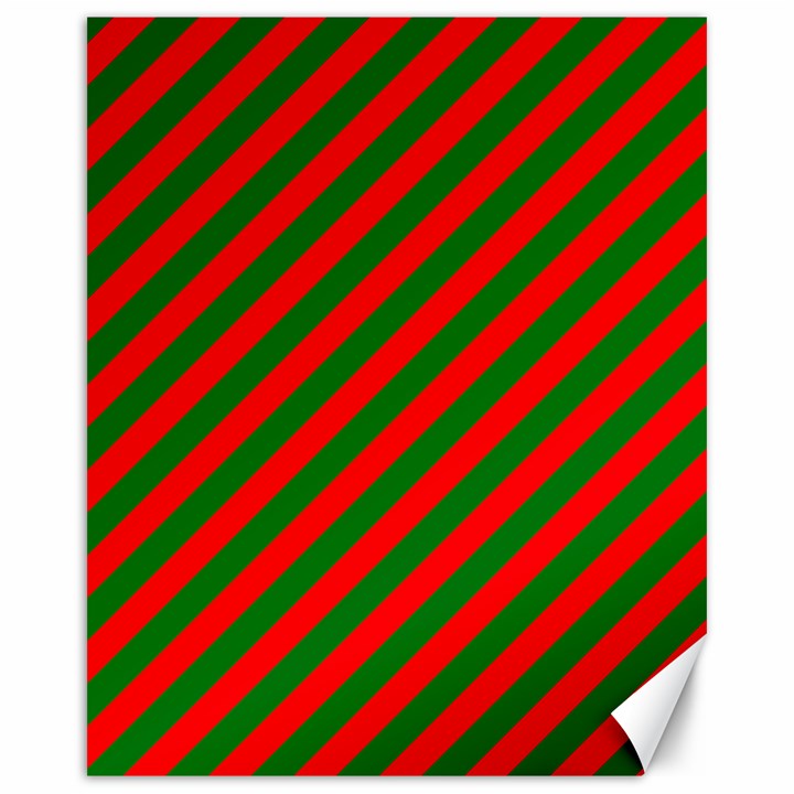 Red and Green Christmas Candycane Stripes Canvas 16  x 20  