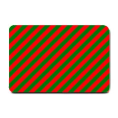 Red And Green Christmas Candycane Stripes Small Doormat  by PodArtist