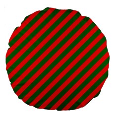 Red And Green Christmas Candycane Stripes Large 18  Premium Round Cushions by PodArtist