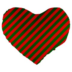 Red And Green Christmas Candycane Stripes Large 19  Premium Heart Shape Cushions by PodArtist