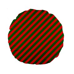 Red And Green Christmas Candycane Stripes Standard 15  Premium Flano Round Cushions by PodArtist