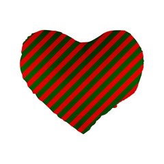 Red And Green Christmas Candycane Stripes Standard 16  Premium Flano Heart Shape Cushions by PodArtist