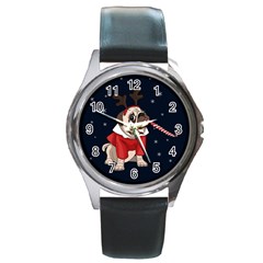 Pug Xmas Round Metal Watch by Valentinaart