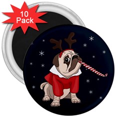 Pug Xmas 3  Magnets (10 Pack)  by Valentinaart