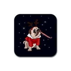 Pug Xmas Rubber Square Coaster (4 Pack)  by Valentinaart