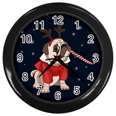 Pug Xmas Wall Clocks (black) by Valentinaart