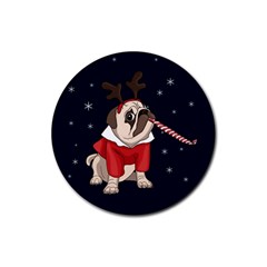 Pug Xmas Rubber Coaster (round)  by Valentinaart