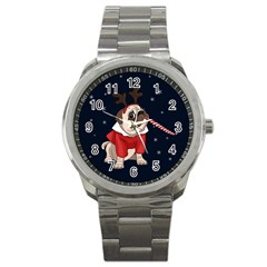 Pug Xmas Sport Metal Watch by Valentinaart