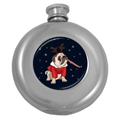 Pug Xmas Round Hip Flask (5 Oz) by Valentinaart