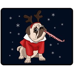 Pug Xmas Fleece Blanket (medium)  by Valentinaart