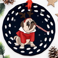 Pug Xmas Ornament (round Filigree) by Valentinaart