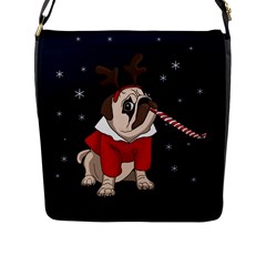 Pug Xmas Flap Messenger Bag (l)  by Valentinaart