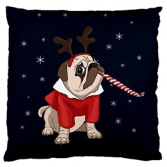 Pug Xmas Large Flano Cushion Case (one Side) by Valentinaart