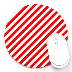 Christmas Red And White Candy Cane Stripes Round Mousepads by PodArtist