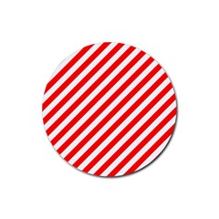 Christmas Red And White Candy Cane Stripes Rubber Coaster (round)  by PodArtist