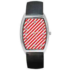 Christmas Red And White Candy Cane Stripes Barrel Style Metal Watch by PodArtist