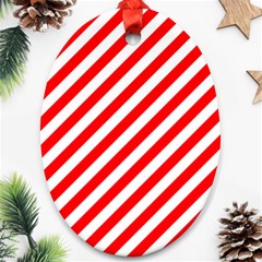 Christmas Red And White Candy Cane Stripes Oval Ornament (two Sides)