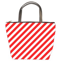 Christmas Red And White Candy Cane Stripes Bucket Bags by PodArtist