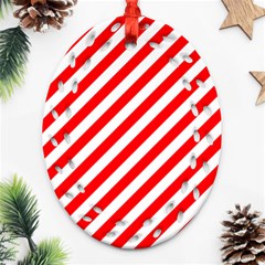 Christmas Red And White Candy Cane Stripes Oval Filigree Ornament (two Sides) by PodArtist