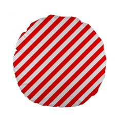 Christmas Red And White Candy Cane Stripes Standard 15  Premium Round Cushions by PodArtist