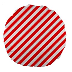 Christmas Red And White Candy Cane Stripes Large 18  Premium Round Cushions by PodArtist