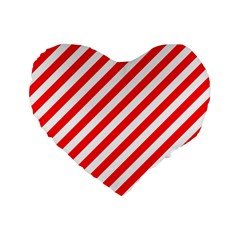 Christmas Red And White Candy Cane Stripes Standard 16  Premium Heart Shape Cushions by PodArtist