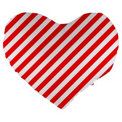 Christmas Red And White Candy Cane Stripes Large 19  Premium Heart Shape Cushions by PodArtist