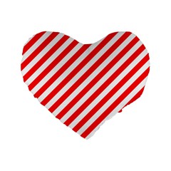 Christmas Red And White Candy Cane Stripes Standard 16  Premium Flano Heart Shape Cushions by PodArtist