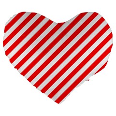 Christmas Red And White Candy Cane Stripes Large 19  Premium Flano Heart Shape Cushions by PodArtist