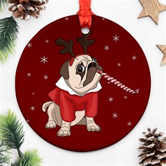 Pug Xmas Ornament (round) by Valentinaart