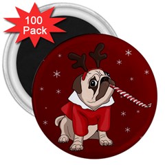 Pug Xmas 3  Magnets (100 Pack) by Valentinaart