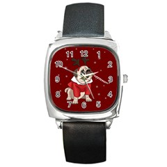 Pug Xmas Square Metal Watch by Valentinaart