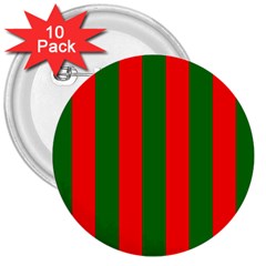 Wide Red And Green Christmas Cabana Stripes 3  Buttons (10 Pack)  by PodArtist