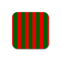 Wide Red And Green Christmas Cabana Stripes Rubber Square Coaster (4 Pack)  by PodArtist