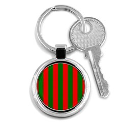 Wide Red And Green Christmas Cabana Stripes Key Chains (round)  by PodArtist