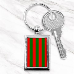 Wide Red And Green Christmas Cabana Stripes Key Chains (rectangle)  by PodArtist