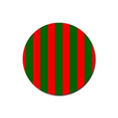 Wide Red And Green Christmas Cabana Stripes Rubber Round Coaster (4 Pack)  by PodArtist