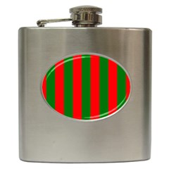 Wide Red And Green Christmas Cabana Stripes Hip Flask (6 Oz) by PodArtist