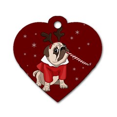 Pug Xmas Dog Tag Heart (two Sides) by Valentinaart