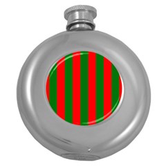 Wide Red And Green Christmas Cabana Stripes Round Hip Flask (5 Oz) by PodArtist