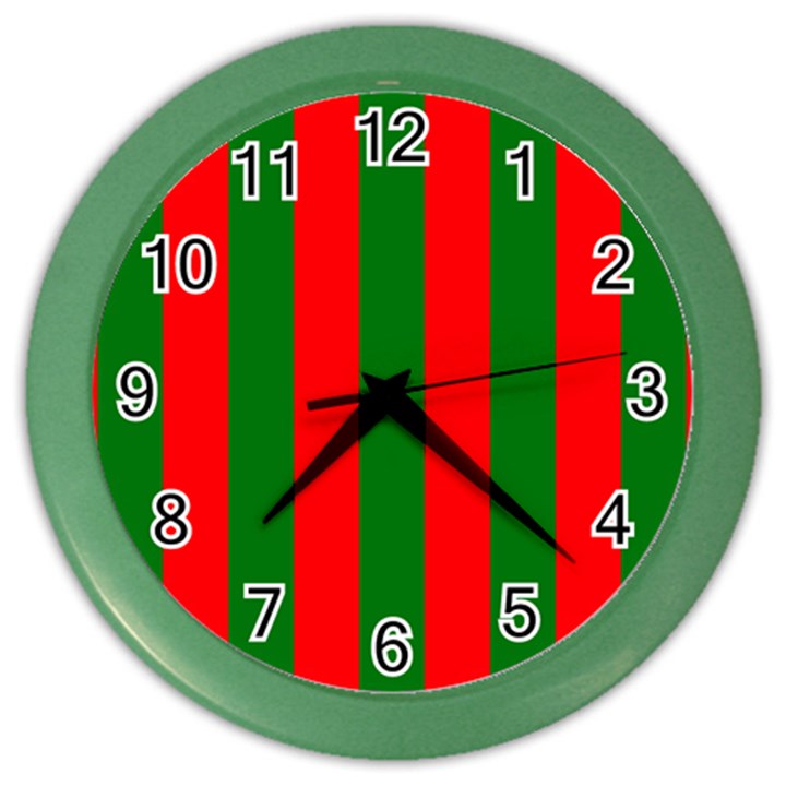 Wide Red and Green Christmas Cabana Stripes Color Wall Clocks