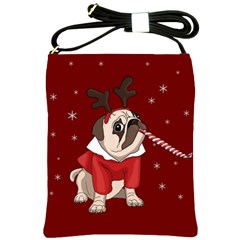 Pug Xmas Shoulder Sling Bags by Valentinaart