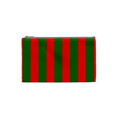 Wide Red And Green Christmas Cabana Stripes Cosmetic Bag (small)  by PodArtist