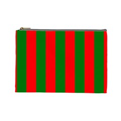 Wide Red And Green Christmas Cabana Stripes Cosmetic Bag (large)  by PodArtist