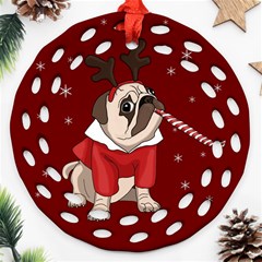 Pug Xmas Ornament (round Filigree) by Valentinaart