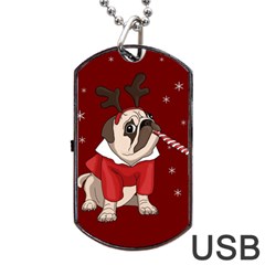 Pug Xmas Dog Tag Usb Flash (one Side) by Valentinaart