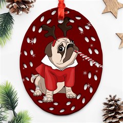 Pug Xmas Ornament (oval Filigree) by Valentinaart