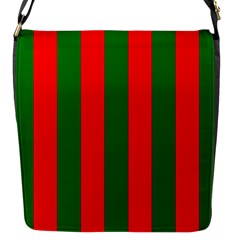 Wide Red And Green Christmas Cabana Stripes Flap Messenger Bag (s) by PodArtist