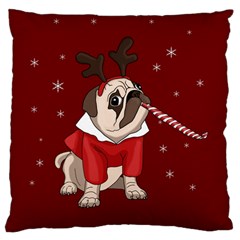 Pug Xmas Large Flano Cushion Case (one Side) by Valentinaart